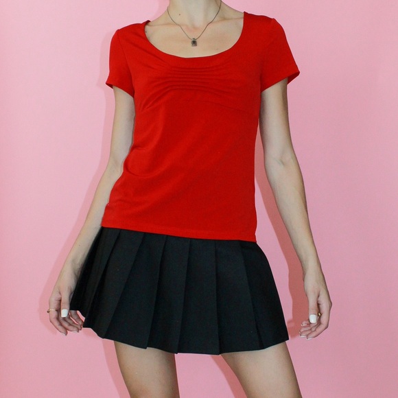 VTG 90s/y2k Red Pleated Bust Stretchy Baby Top - M - Picture 1 of 9